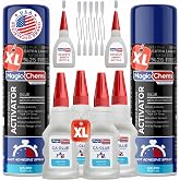Magic Chems CA Glue with Activator, Cyanoacrylate Adhesive, Acrylic, 2 Pack | for 3D Printing; 4 x 3.5oz Glue + 2 x 16.9 fl oz Activator; Super Glue with Activator, CAGlue, Accelerator, Medium