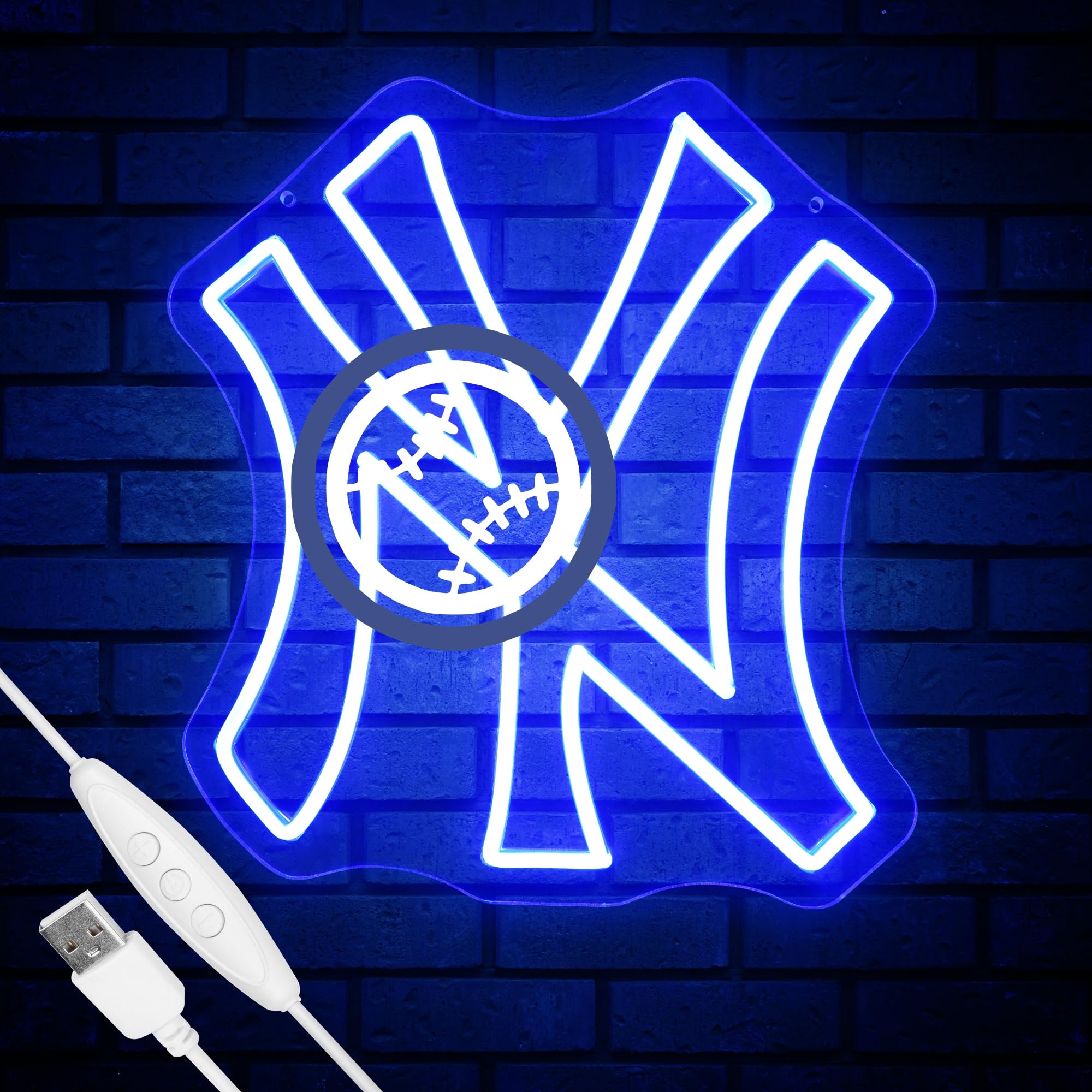 Photo 1 of NY Baseball Neon Sign, New York Cool Light Up Dimmable NY Baseball Team Logo Hanging Led Neon Sign for Wall Decor Art, Bedroom, Party, Man Cave, Garage, Birthday Christmas Gift for Baseball Fans