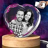BCSTYPE 3D Crystal Photo, Valentines Day Personalized Gifts for Her, Women, Mom, Girlfriend, Custom Laser Engraved Glass Picture, Customized Anniversary Memorial Couple Gifts, Heart S