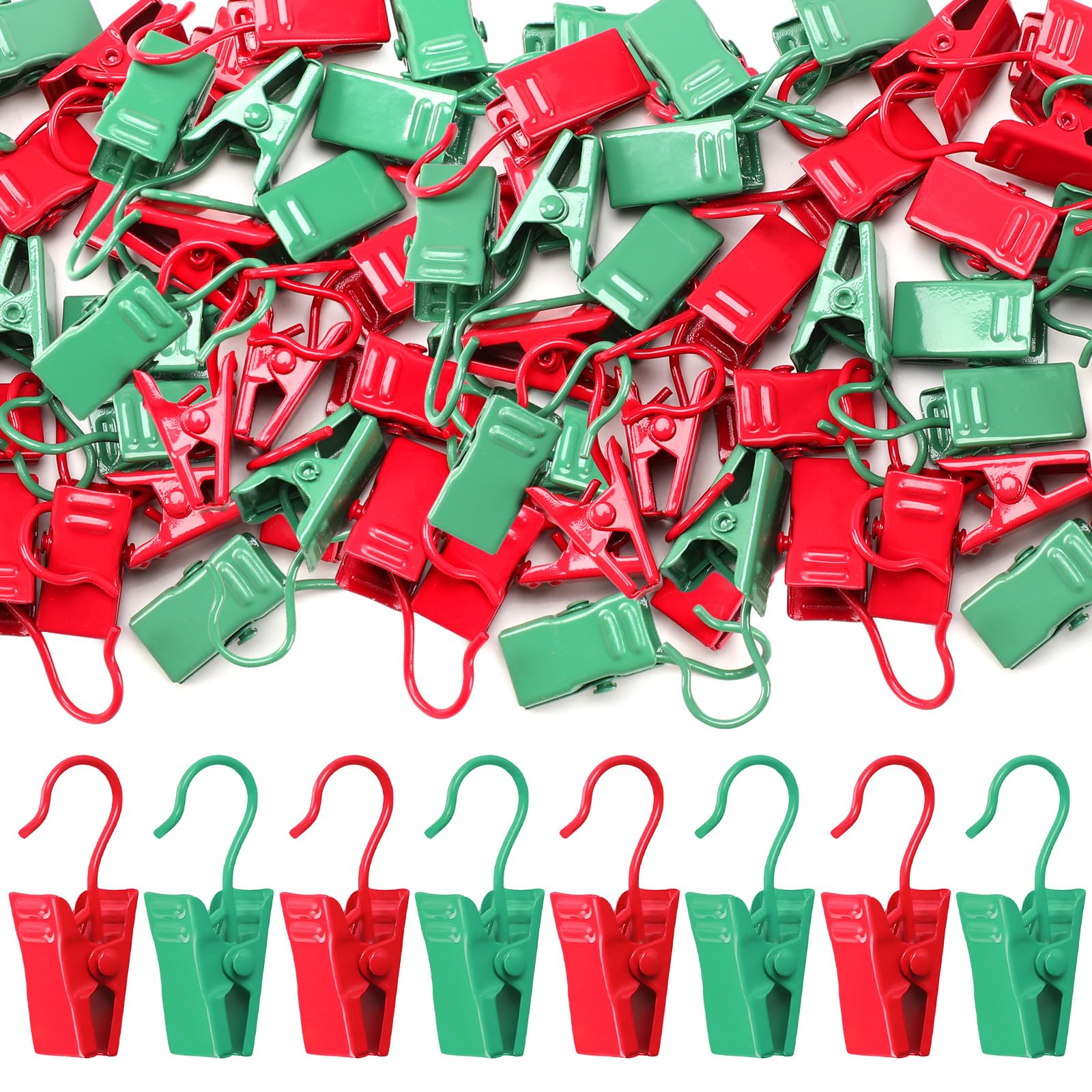 JANYUN 30 PCS Christmas Clips, Red Green Curtain Clips Metal Small Hook Clip for Interior Curtains Lighting Outdoor Decorations Photo Clothespins DIY Home Projects