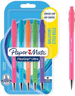 Flexgrip Ultra penna a sfera | punta media (1 mm) | nero | colori vivaci | confezione da 5