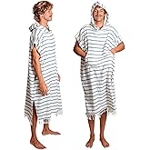 Nova Blue Surf Poncho – White & Navy Striped Surf Poncho – Large Adult Hooded Beach Towel Adult (33 x 44) – 100% Turkish Cotton Surf Towel Changing Robe for Surf Beach