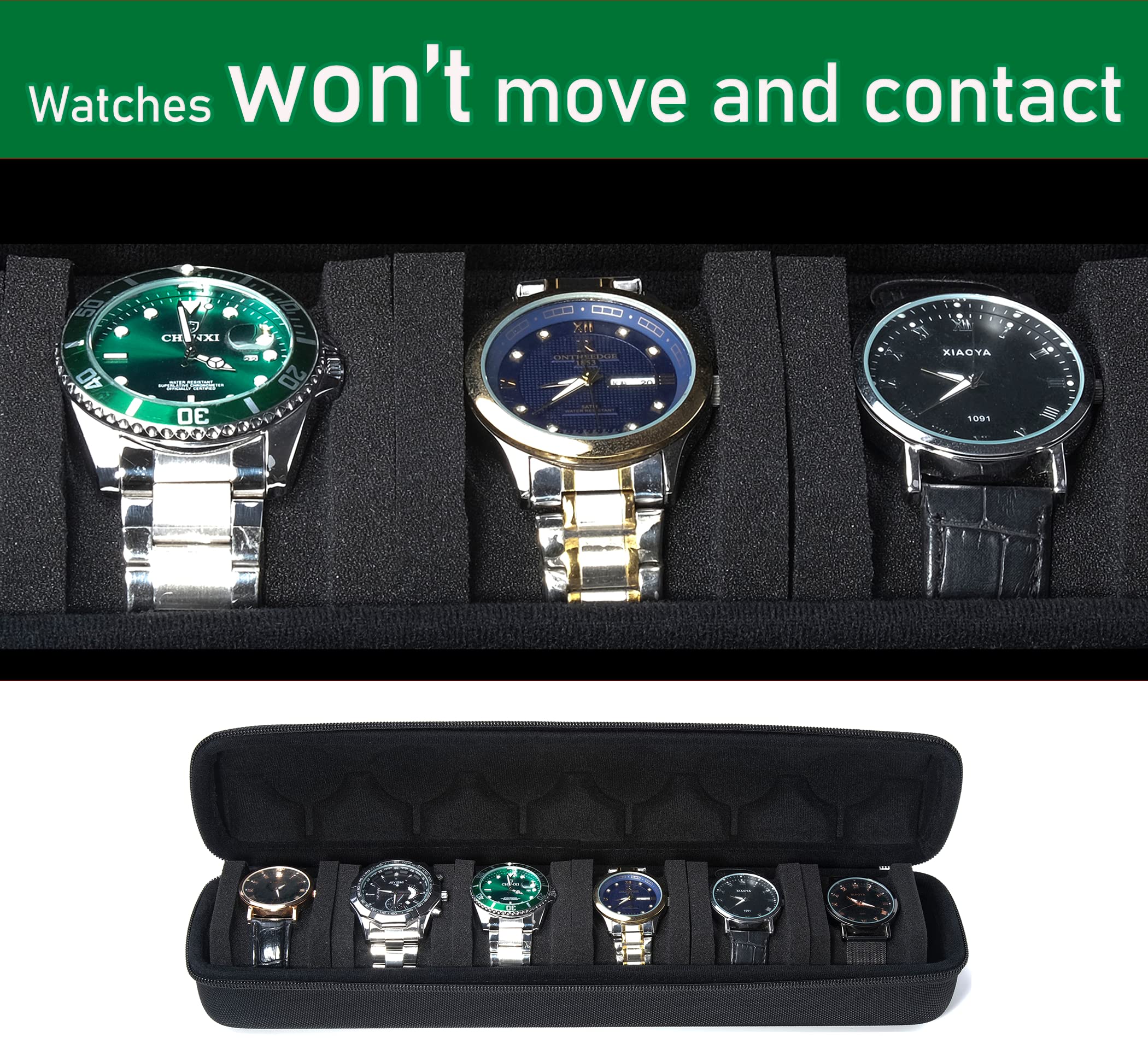 AUKURA hard portable watch travel case, men's watch travel organizer (Black, 6 slots)