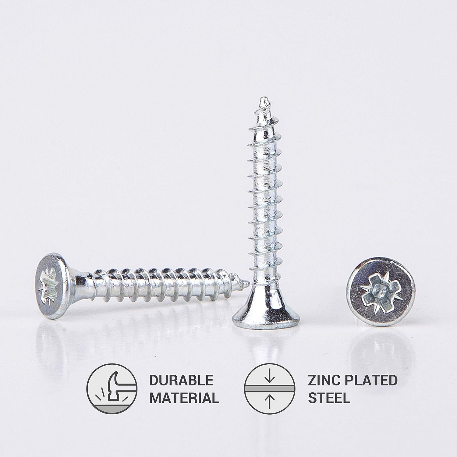 (Pack of 200 pcs) Zinc Plated Steel Wood Screws 4.5 x 30 mm, Pozi-drive Head Screws, Fasteners, Countersunk, Chipboard Screws (200) - Image 3