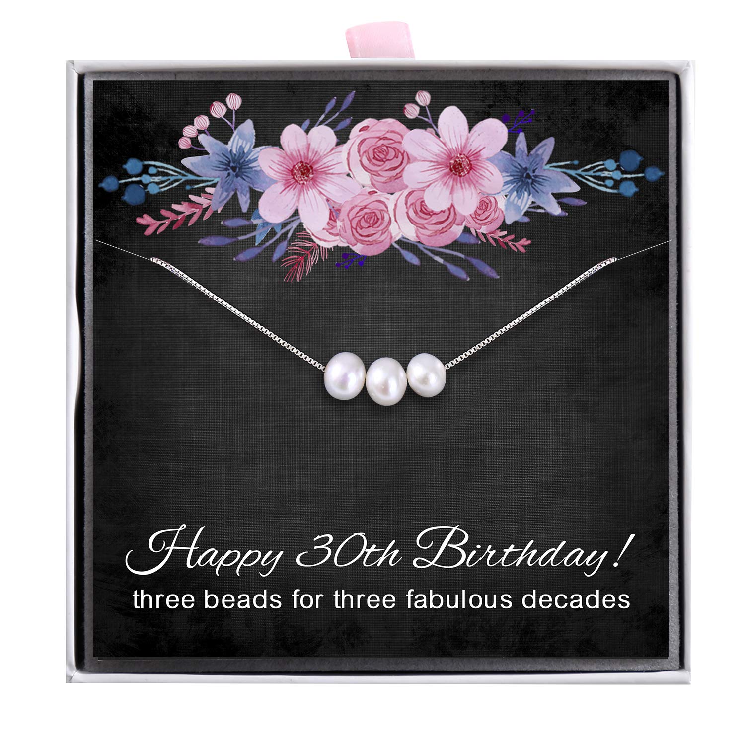 ALoveSoul 30th Birthday Gifts for Women - 925 Sterling Silver Necklace, 3 Pearls Necklace Gift for Her, Birthday Gift Ideas for Women