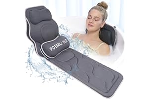 Poemland Full Body Bath Pillow for Tub - Extra Long & Thick Tub Pillow with Head, Back & Lumbar Support, 168 Non-Slip Suction Cups, Soft 5D Mesh Spa Cushion, Fits All Tubs-Gift for Soaking(Gray)
