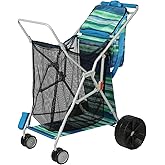 Beach Cart with Big Wheels for Sand, Collapsible All-Terrain Beach Wagon with Cooler Bag & Umbrella Holder, Large Mesh Storag