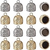 CHGCRAFT 16Pcs 2 Colors Metal Cord Ends Caps Tibetan Style End Caps with Loop Gold Silver Tassels Cap for Jewelry Makings DIY Crafts
