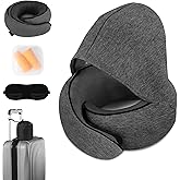 NBHNSDR Travel Neck Pillow, Newly Upgraded Hooded Neck Pillow, 100% Pure Memory Foam Travel Pillow for Flight Headrest Sleep,Portable Aircraft Accessory,Suitable for use in Plane/Car/Office(Grey)