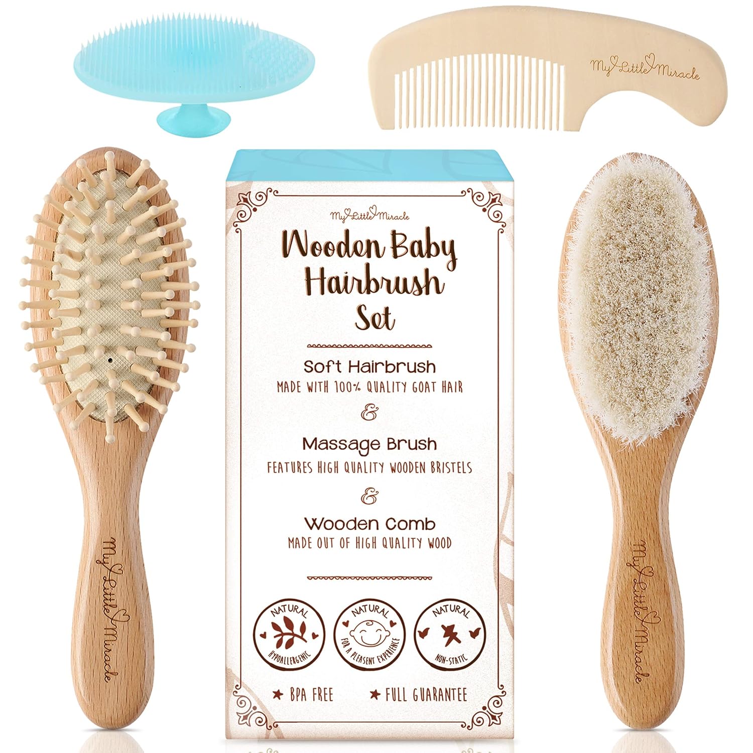 wooden baby brush and comb