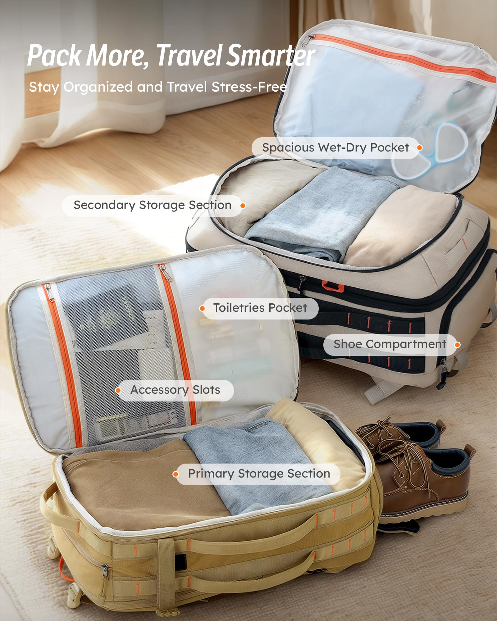 Tolaccea Carry on Travel Backpack, TSA Friendly Flight Approved Personal Item Duffle Bag for Men Women with Dual Laptop Storage for 17.3