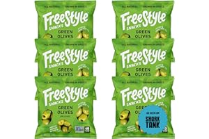 Freestyle Snacks Olive Snack Packs - As Seen on Shark Tank - Single Serve - Fresh Pitted Green Olives, Grown in Greece, All Natural, Non-GMO, Sugar-Free, Salty Snack - Original, 1.1oz (6 Pack)