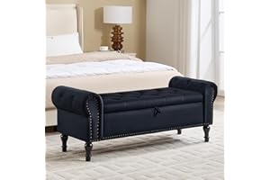 HOMYKA Storage Bench for Bedroom, 51" Upholstered End of Bed Bench, Velvet Queen Size Benches with Rolled Arms, Tufted Button Storage Long Ottoman, Living Room, Entryway, Black