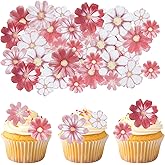 72 PCS Edible Flowers Cupcake Toppers Edible Flowers Cake Topper Wafer Paper Flower Party Decorations for Themed Baby Shower Birthday Wedding Flower Theme Anniversary Party Cake Decorations Supplies
