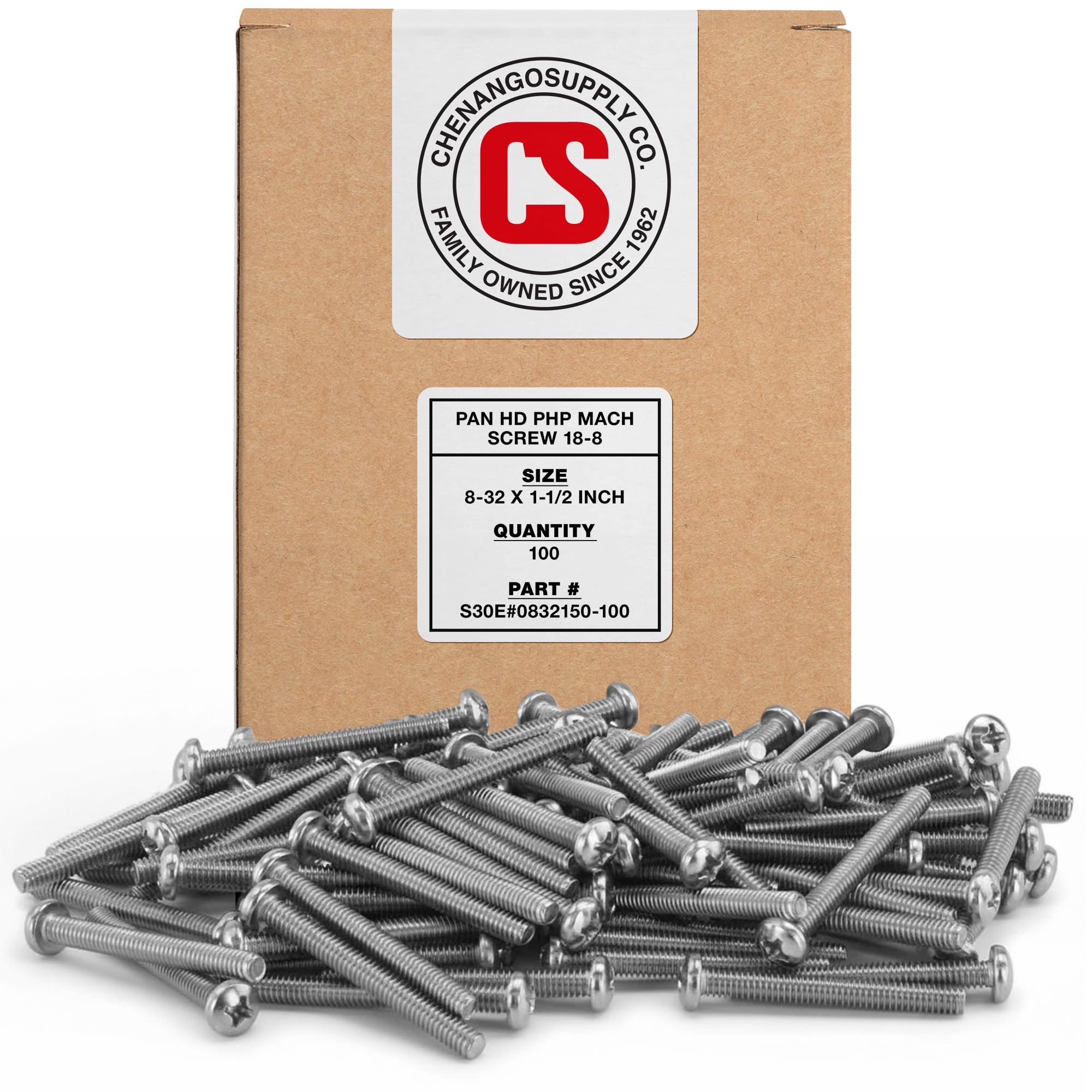 Stainless 8-32 x 1-1/2" (3/8" to 3" Lengths Available) Pan Head Machine Screws, Full Thread, Phillips Drive, Stainless Steel 18-8, Machine Thread (100 pcs, 8-32 x 1-1/2)