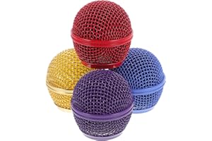 YARNOW 4pcs Colored Metal Mesh Microphone Grille Replacement Heads for Mic Accessories with Gold, Red,