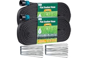 Hlinker 2025 Flat Soaker Hose 100 ft (50ft 2Packs) with Stake for Garden, Linkable Drip Hose Diy Automates Garden Irrigation System Saving 88% Water, Dual-layer Leak-free Design Water Hose with Holes