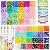 NEWMIAO 3000pcs 6mm Glass Beads Bracelet Making Kit, 48 Colors Glass Crystal Beads for Jewelry Making DIY Crafts, Glass Round Beads Kit for Friendship Bracelet for Adults Girls Craft Gifts