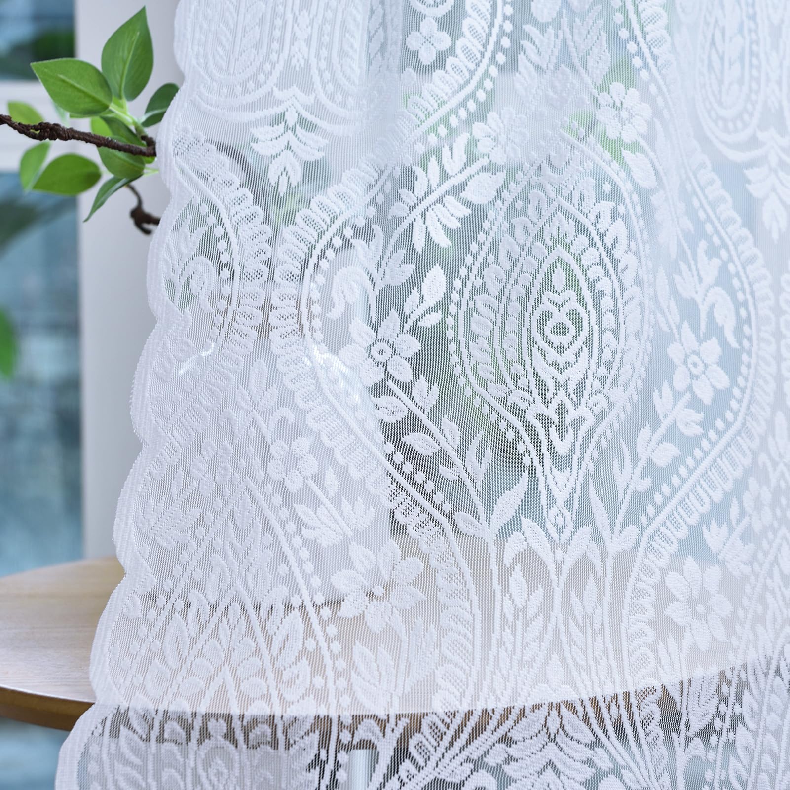 Photo 1 of Kotile White Lace Curtains 72 Inches Long for Living Room, 2 Panels Damask Medallion Design Boho Sheer Lace Curtains, Rod Pocket Privacy Rustic Paisley Floral Lace Curtain Panels, 52 x 72 Inch, White