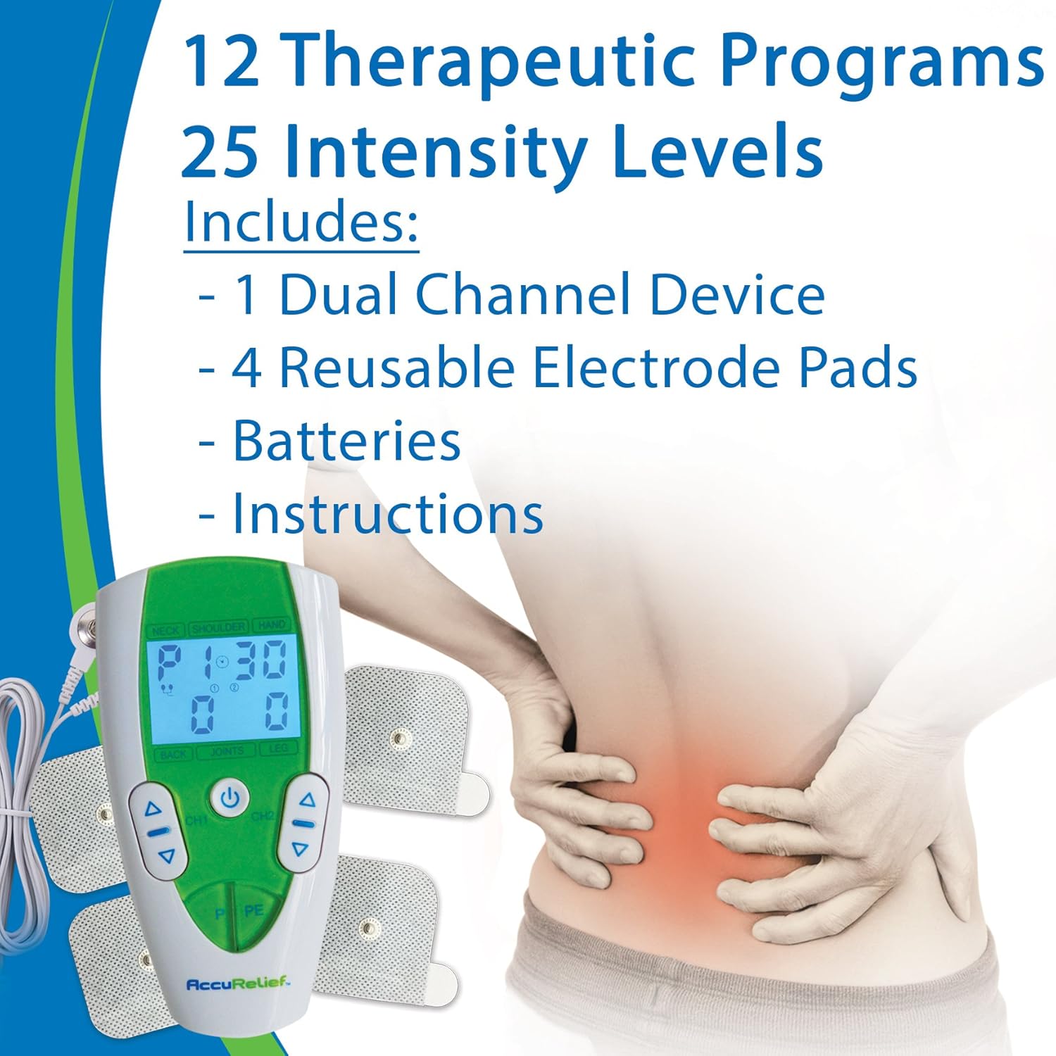 Amazon.com: AccuRelief Dual Channel TENS Unit Pain Relief System, Provides  Pain Relief From Back Pain, Neck Pain, And Other Body Pains, Clinical  Strength ...