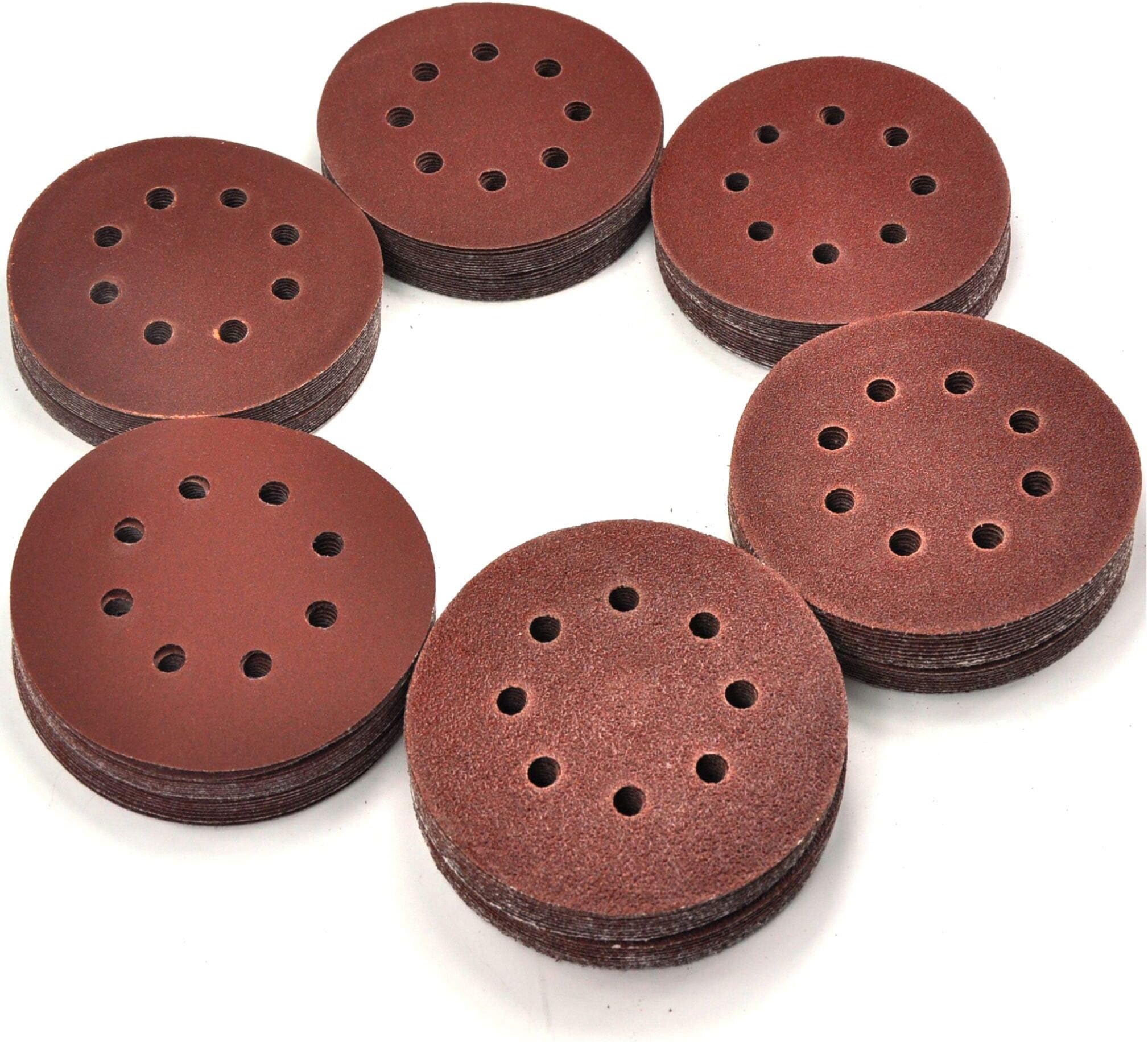 120-Piece 125 mm Sanding Discs Sandpaper disc Sandpaper 5 Inch 8 Hole Hook and Loop Sandpaper Sanding Disc Sandpaper Sanding Sheets Assorted 40 60 80 120 150 240 Grits Sander Tools