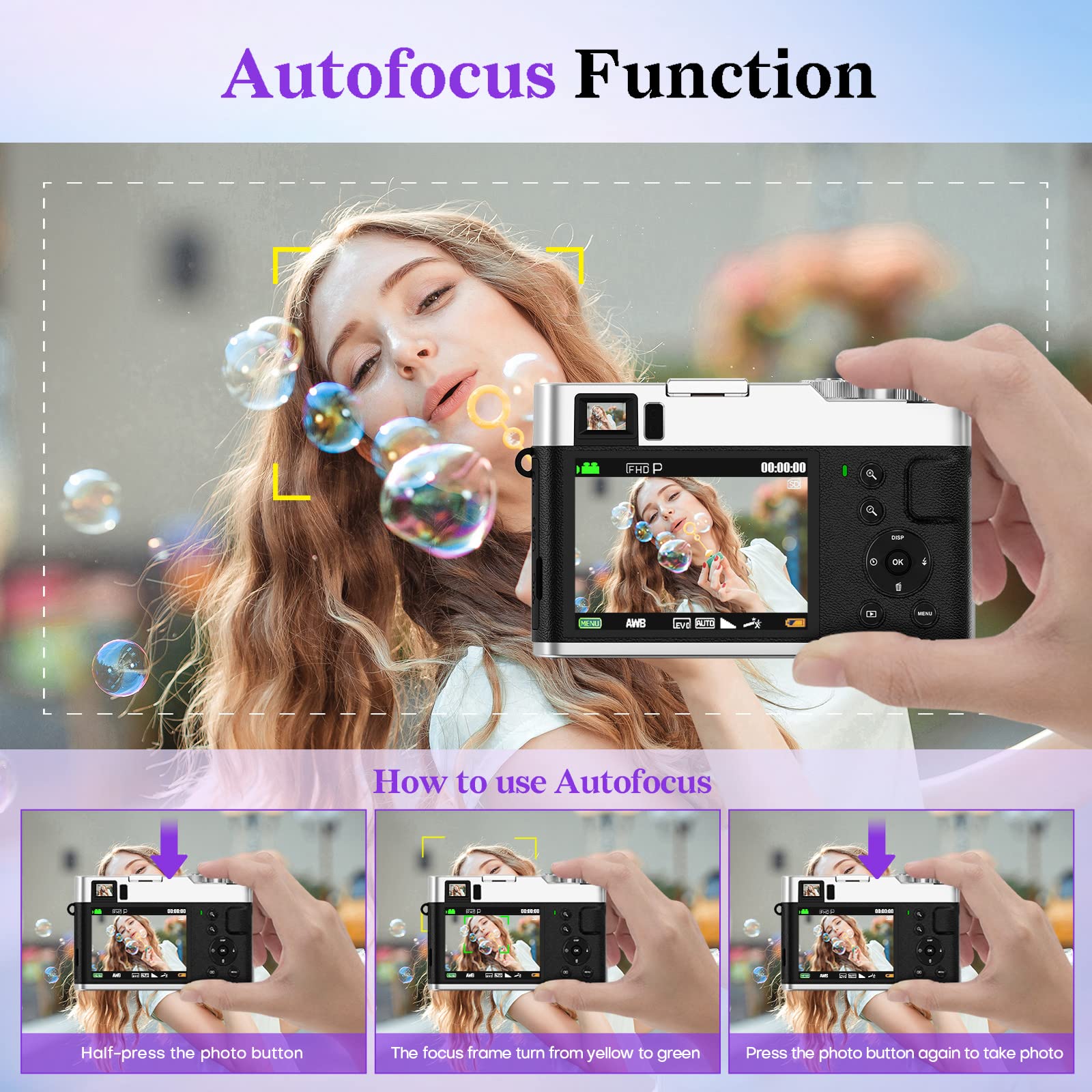 Jumobuis 4K Digital Camera Auto Focus 48MP Vlogging Video for YouTube Photography Cameras Beginners Travel Portable Compact Point and Shoot with Viewfinder Flash 32G Memory Card Silver ,DC202
