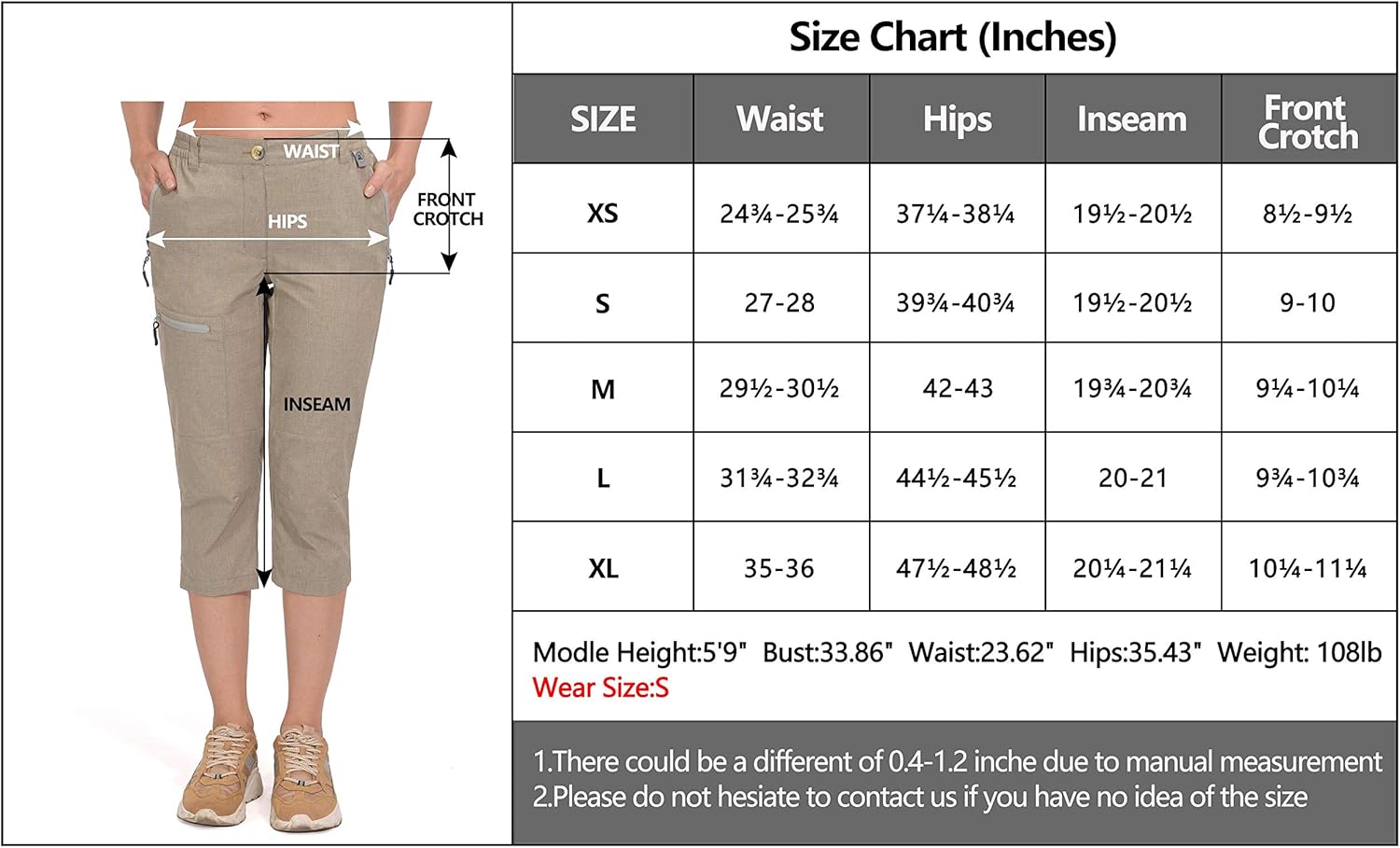 Mapamyumco Women's Ultra Breathable Lightweight Quick Dry Capri Pants Slim Golf Hiking: Clothing