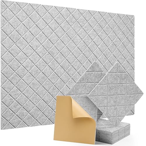 Soundproof Wall Panels, Kuchoow Acoustic Panels Sound Absorbing High Density, 12 Pack Sound Proof Panels for Walls Self-Adhesive, Sound Dampening Panels for Walls Bedroom Studio 12" X 12" X 0.4" Gray