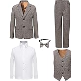 Boy's 5 Pieces Tuxedos Toddler Formal Suits Set Kids Slim Fit Suit for Weddings