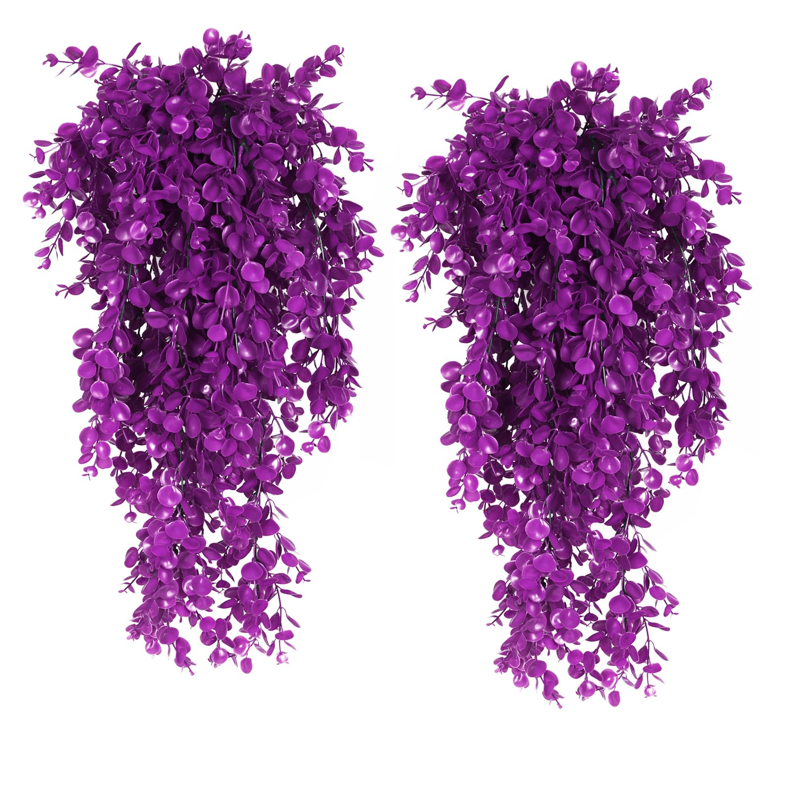 RECUTMS Artificial Hanging Plants 4Pcs Faux Eucalyptus Leaves Fake Plant Indoor Outdoor Home Decor Faux Greenery for House Room Garden Wall Patio Office Shelf Eucalyptus Decoration（Pure Fuchsia）