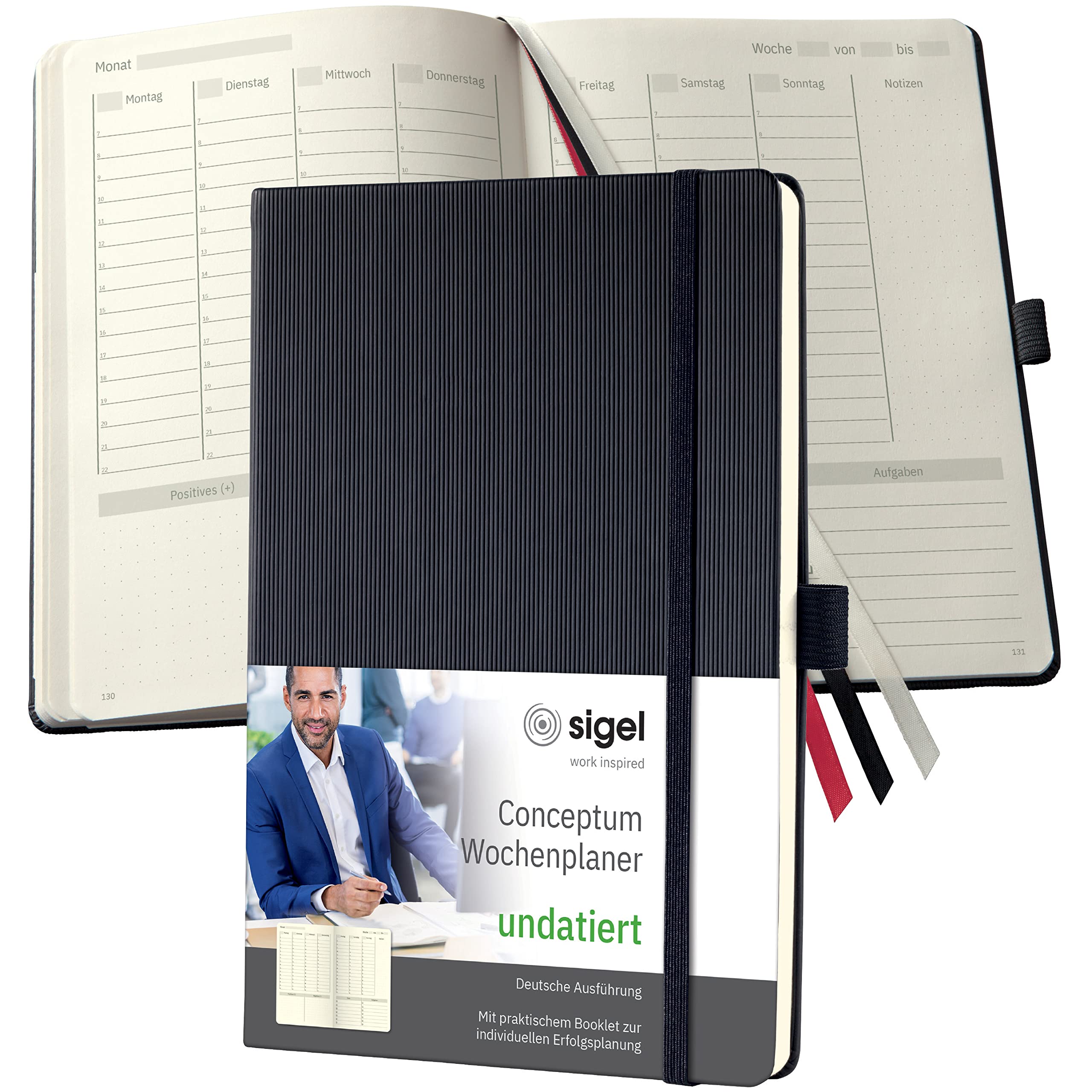 SIGEL CO700 Weekly planner, undated, in German, A5, hardcover, Black - Conceptum