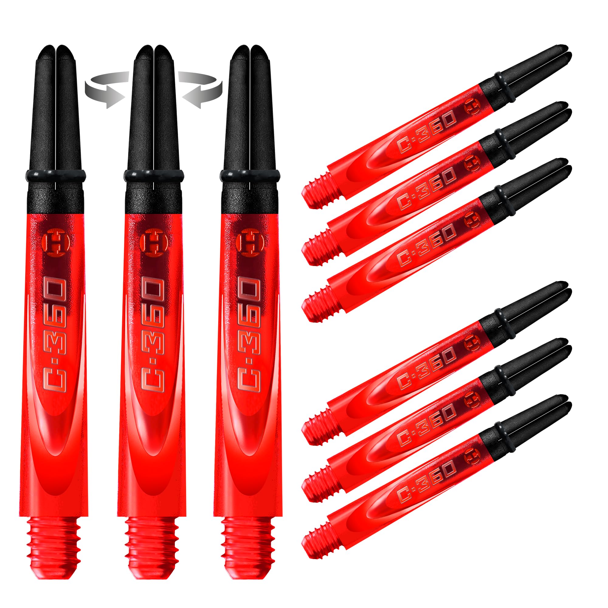 Harrows Darts 3 x Sets of Carbon 360 Dart Stems - 9 Dart Shafts in Total - Available in 3 sizes -Tough Carbon Composite - Midi Red