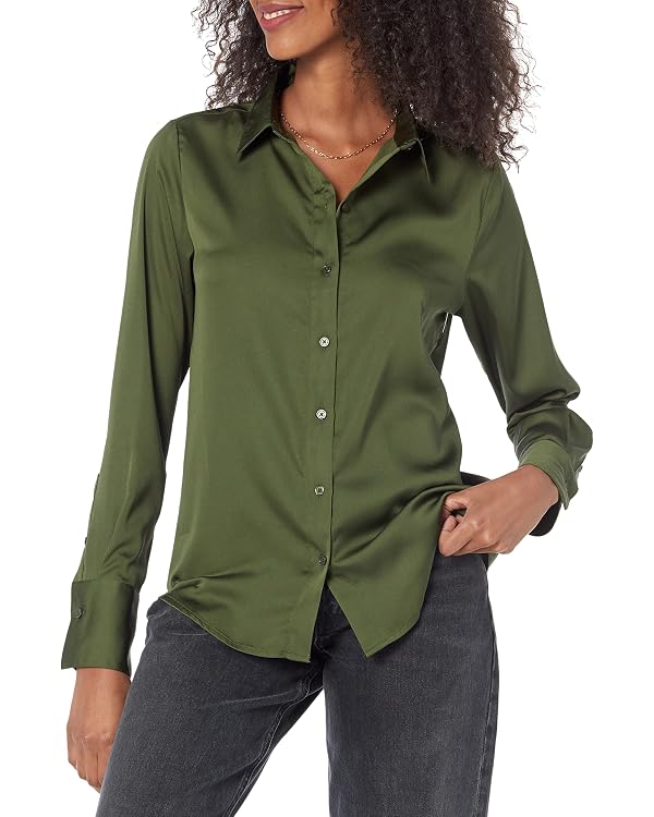 Amazon Essentials Womens Regular-Fit Satin Button Down Blouse (Available in Plus Size)