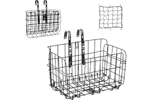 RainFlowwer Front/Rear Bike Basket, Adjustable Foldable Metal Wire Bicycle Baskets for Bike Basket Front Cargo Rack
