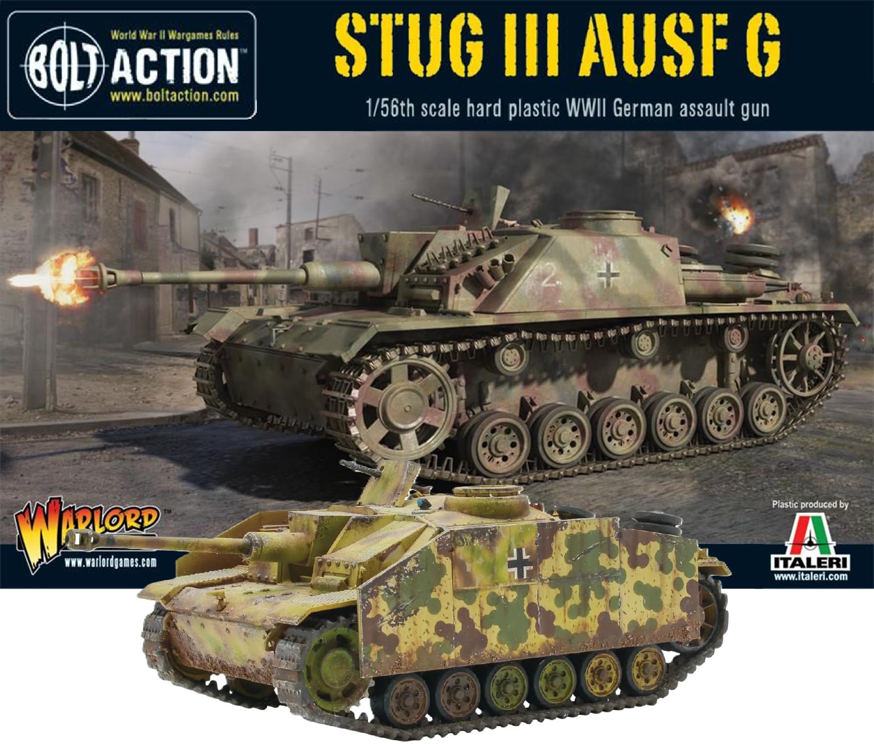 Warlord Games Stug III Ausf G - 1:56 / 28mm German Army Plastic Scale Model Tank for Bolt Action Highly Detailed World War 2 Miniature