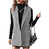 MakeMeChic Women's Tweed Blazer Vest Sleeveless Lapel Collar Business Casual Jacket Coat