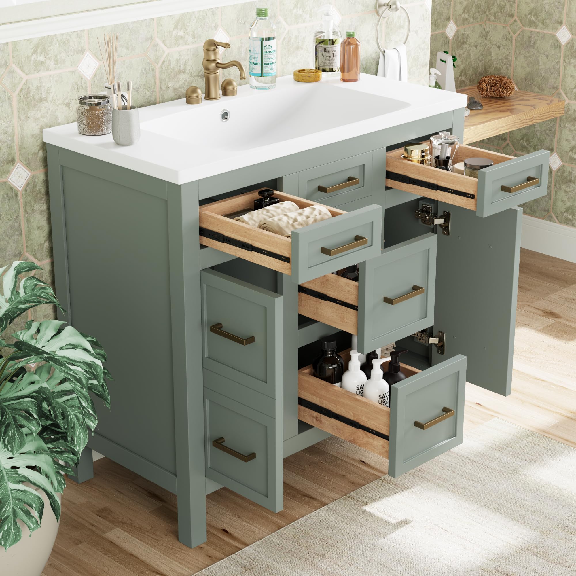 Modern 36" Bathroom Vanity with Resin Single Sink Combo, Solid Wood ...