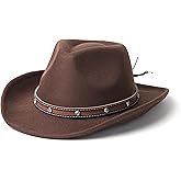 SIPAMEDO Classic Western Felt Cowboy Cowgirl Hat for Women Men Wide Brim Belt Buckle Cowboy Hat