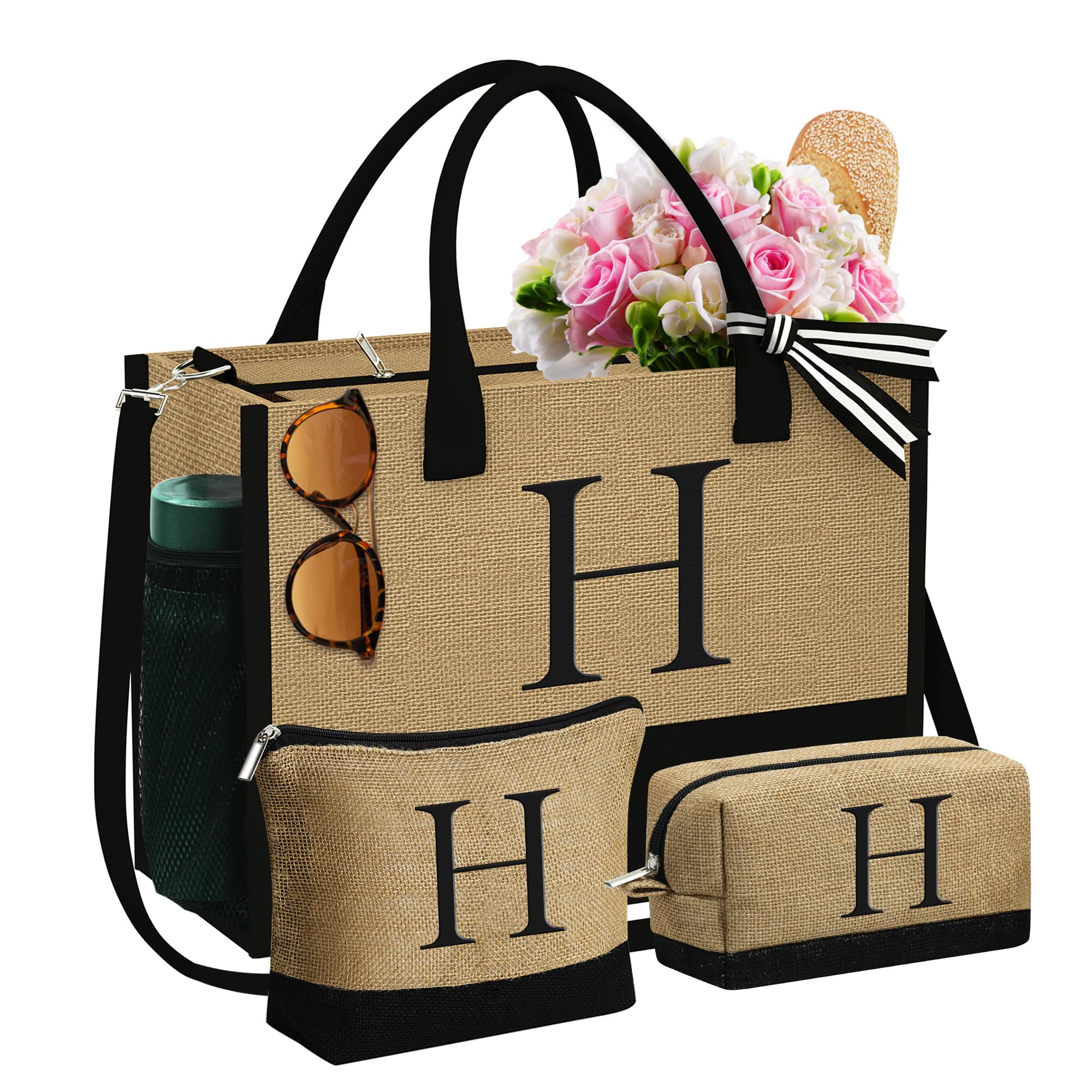 Photo 1 of YOOLIFE Teacher Gifts for Women, Friend Birthday Gifts for Women Beach Bags for Female Personalized Mom Grandma Teacher Gift Wedding Bridesmaid Daughter in Law Gift for Female Her Tote Bag Letter H