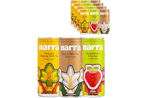 Narra, Oat Milk Tea Latte Variety Pack - Black Tea, Roasted Oolong, Strawberry Matcha, Natural Caffeine & L-Theanine, Organic Oat Milk, MCT Oil, Dairy Free, Non-GMO, 7.5 Fl Oz (12 Pack)