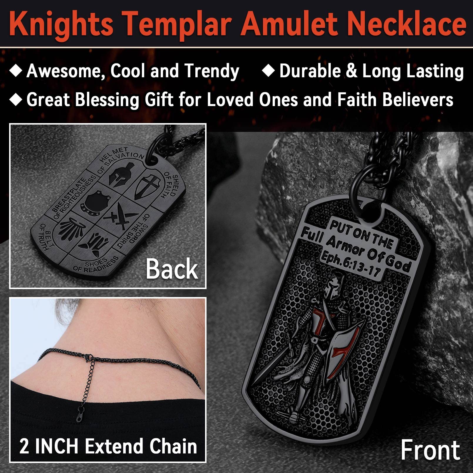 FaithHeart Knights Templar Seal Necklace Christ Fellow-Soldiers Jewelry for Men Women with Delicate Gift Packaging