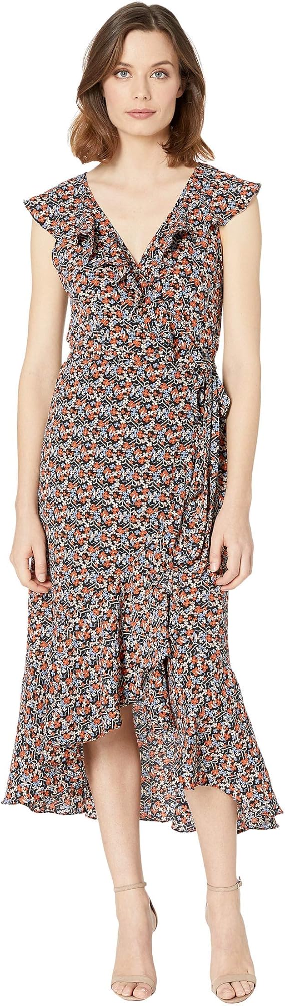 max studio ruffle sleeve midi dress