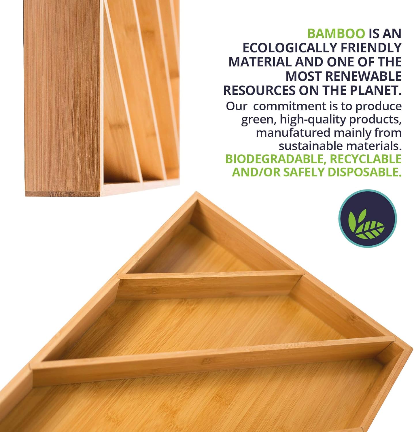 Diagonal Space Saving Bamboo Drawer and Cabinet Organizer Divider fits Drawers 17” X 12” X 2.5” by Eco Kitchenware: Home Improvement
