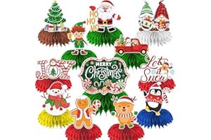 BISWITER 12Pcs Christmas Table Centerpieces, Santa Reindeer Noel Joy Believe Merry Christmas Table Centerpiece, 3D Double Side Christmas Table Decorations for Indoor Christmas Decorations