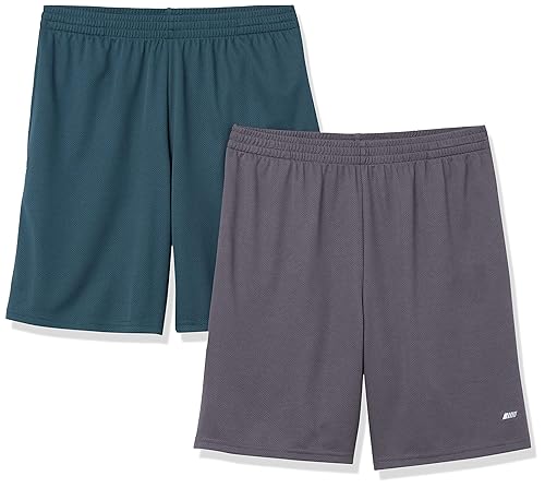 Amazon Essentials Men's Performance Tech Loose-Fit Shorts (Available in Big & Tall), Pack of 2, Charcoal/Dark Green, Medium
