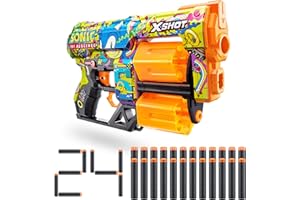 XSHOT X-Shot Skins Dread Sonic Hyper Spike Blaster with 24 Darts - Malice Skin by ZURU, Double Rotating Barrels, Air Pocket Dart Technology, Toy Foam Blaster for Kids, Teens and Adults