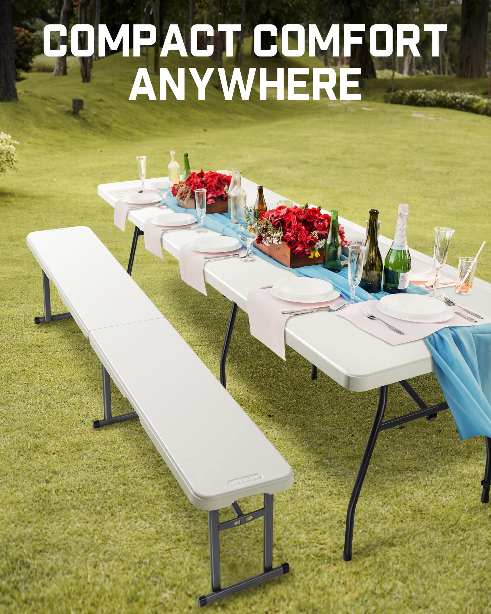 FanttikOutdoor 6ft Plastic Folding Bench with Safety Lock Carrying Handle, Portable Indoor Outdoor Bench for Party, Dining, Camping, Garden, Soccer Activities, No Assembly, 1 Pack, White Zeta I6 Pro