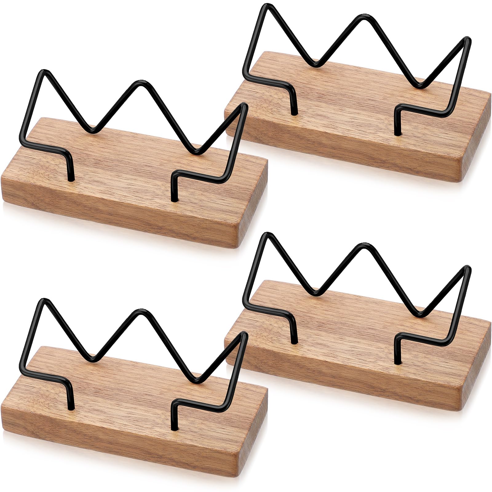 Photo 1 of Amyhill 4 Pcs Wood Business Card Holder Display for Desk Metal Wooden Name Card Organizer Business Display Holders for Women Men Office Home Decoration(Wood Color)