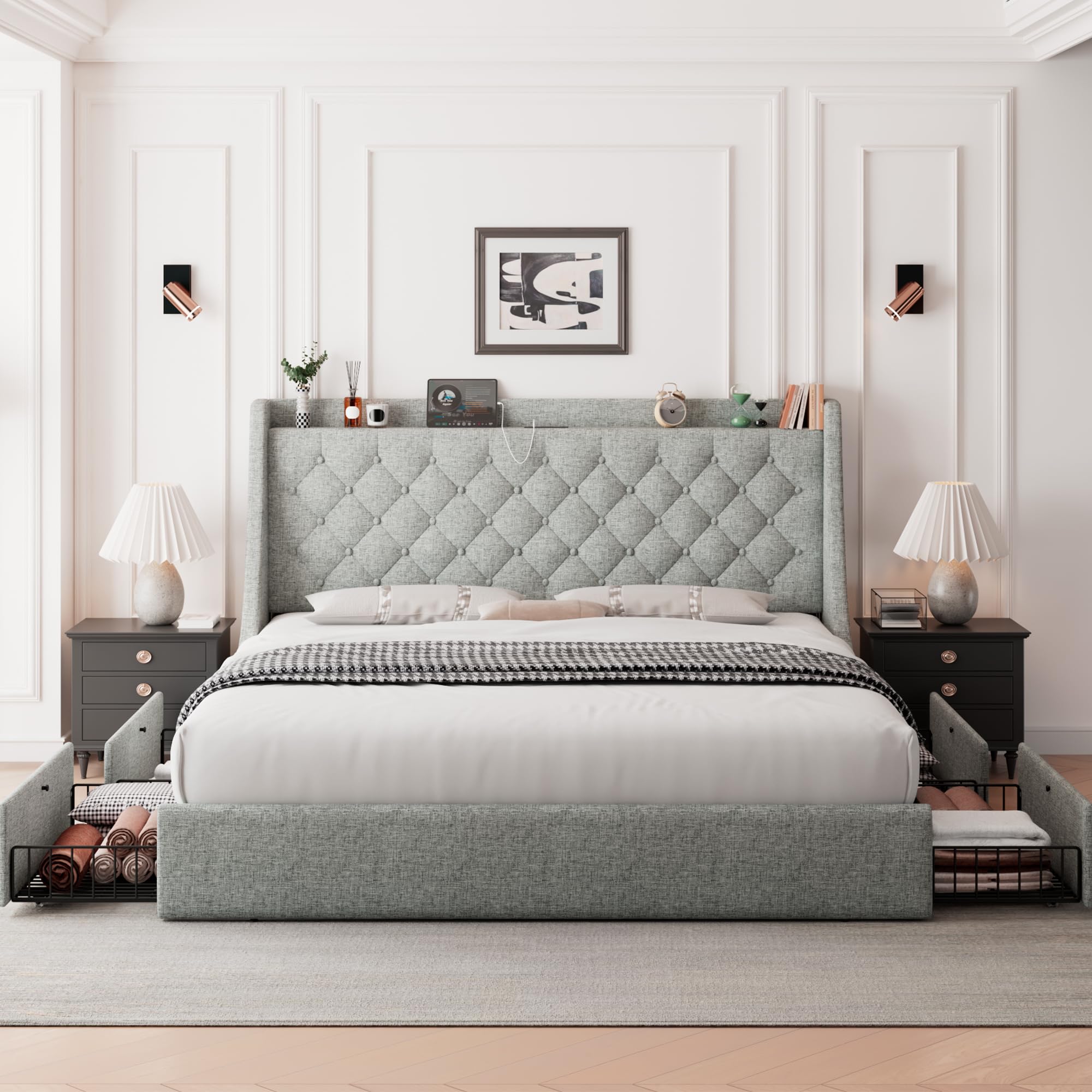 Mua Feonase Queen Size Bed Frame with 4 Storage Drawers, Upholstered ...