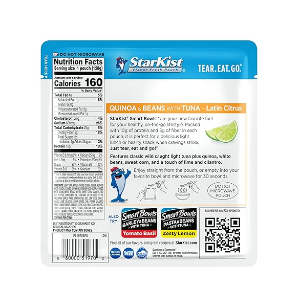 STARKIST SMART BOWLS LATIN CITRUS, 4.5 OZ POUCH (PACK OF 1 – FEATURES QUINOA & BEANS WITH WILD CAUGHT TUNA